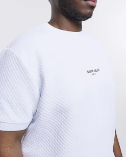 Big & Tall white slim fit quilted t-shirt