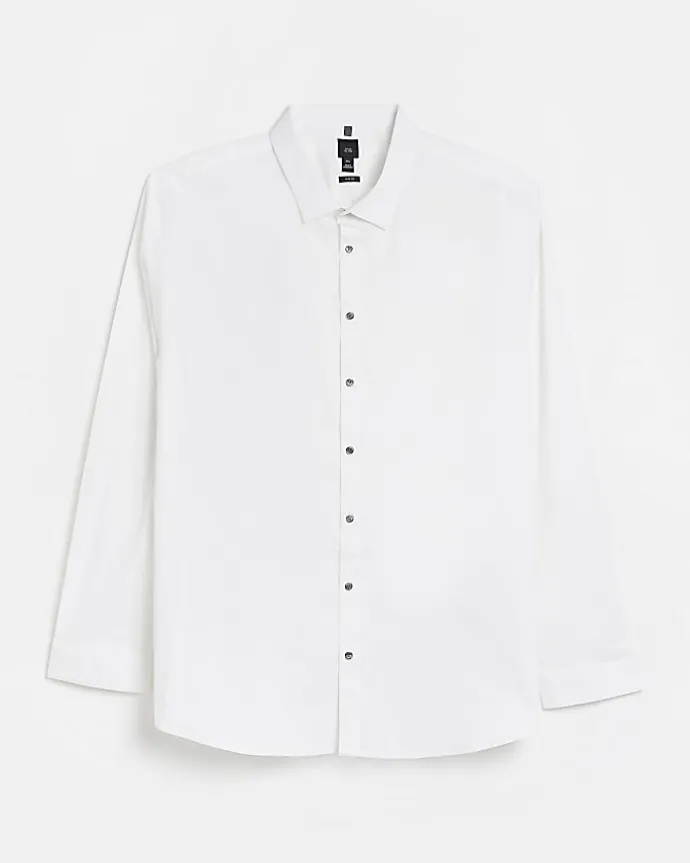 Big & Tall white slim fit long sleeve shirt