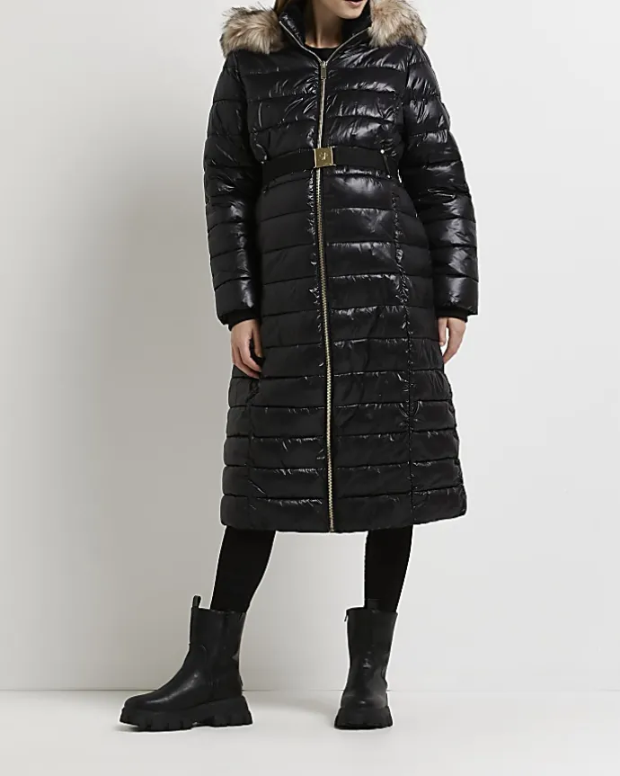 Black 3 in 1 maternity hooded puffer coat
