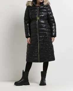Black 3 in 1 maternity hooded puffer coat