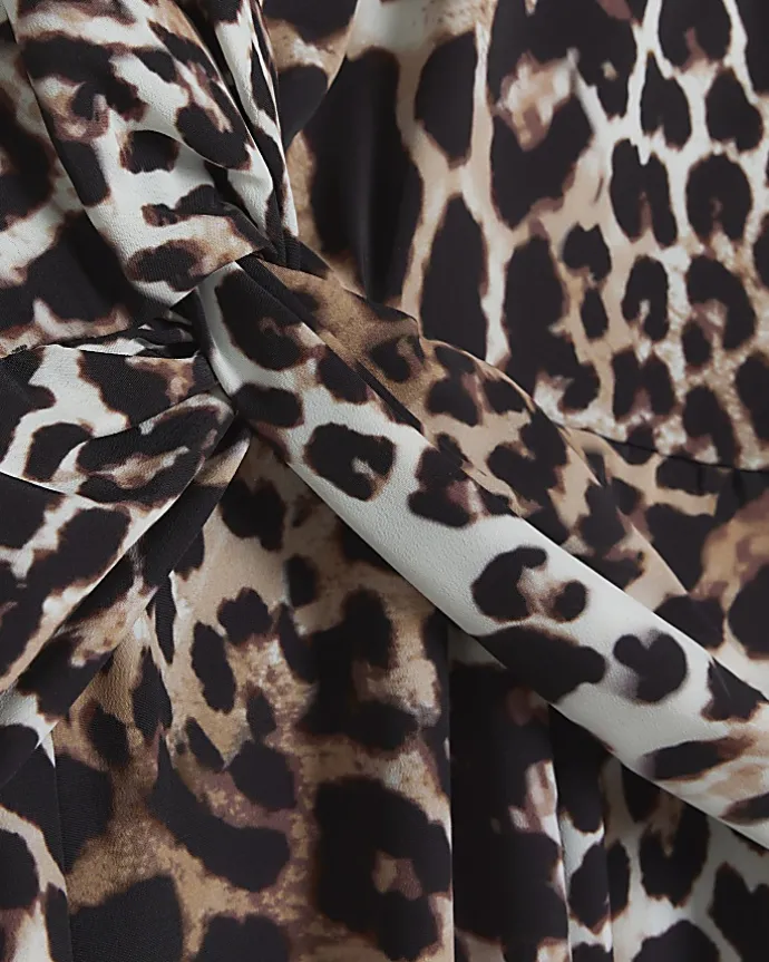 Black animal print knot swing midi dress