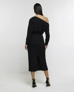 Black asymmetric sweatshirt maxi dress