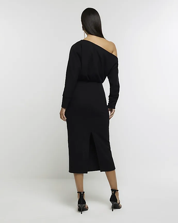 Black asymmetric sweatshirt maxi dress