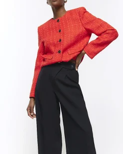 Black asymmetric waist wide leg trousers