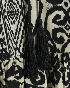 Black Aztec belted mini shirt dress