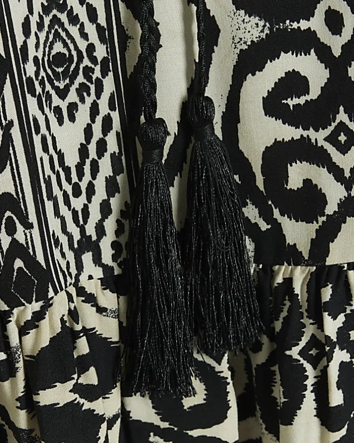 Black Aztec belted mini shirt dress
