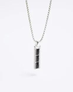 Black bar pendant necklace