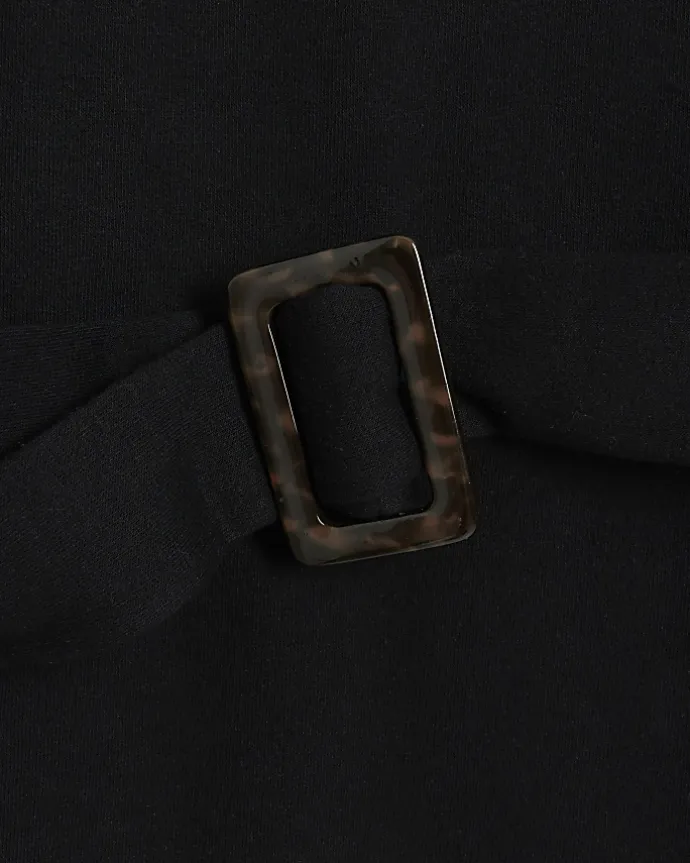 Black Belted Sweatshirt Mini Dress