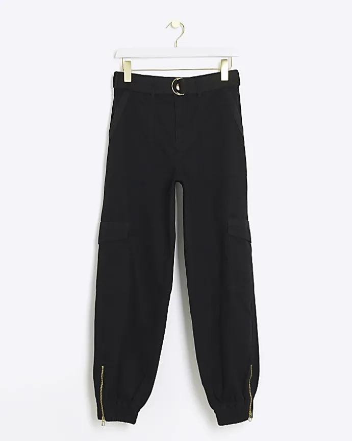 Black belted utility cargo trousers