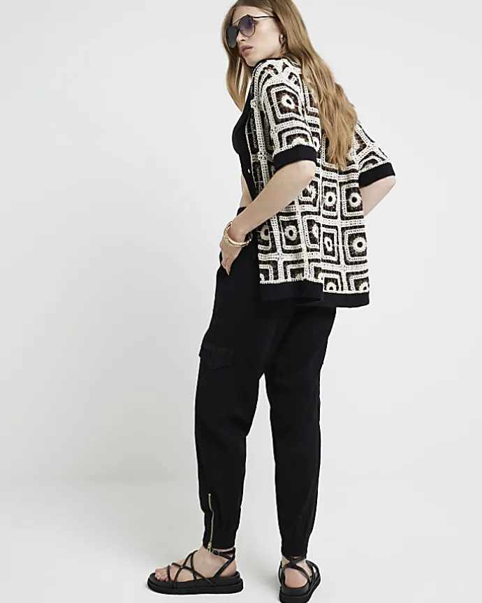 Black belted utility cargo trousers