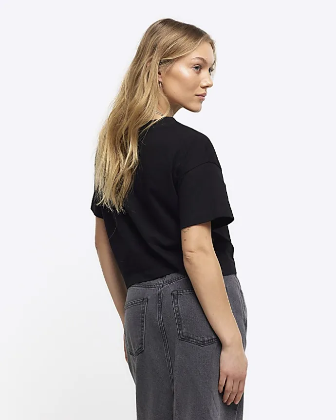 Black Boxy Cropped T-Shirt
