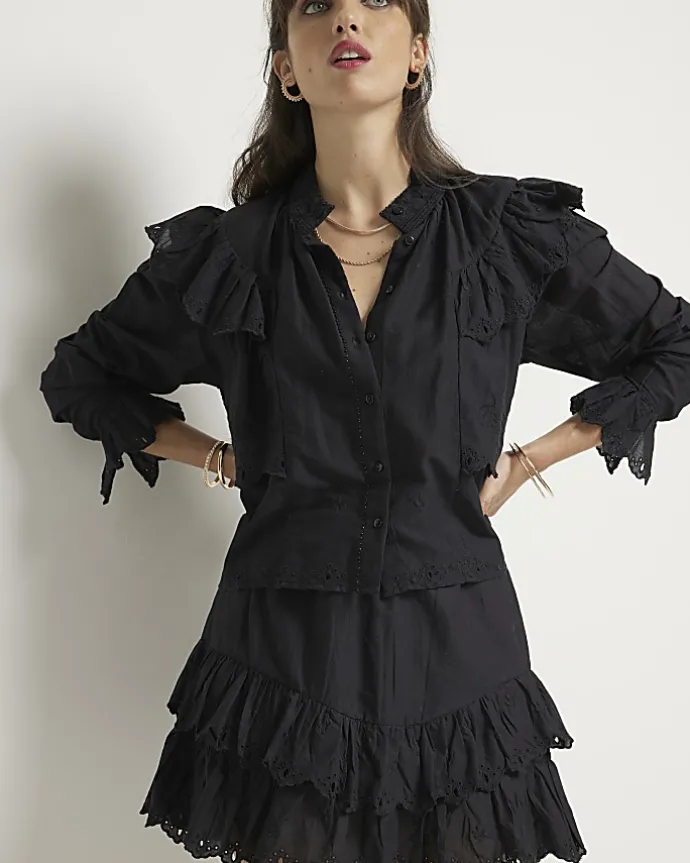 Black broderie frill mini skirt