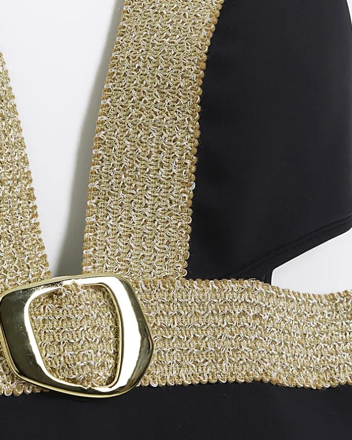 Black buckle plunge swimsuit