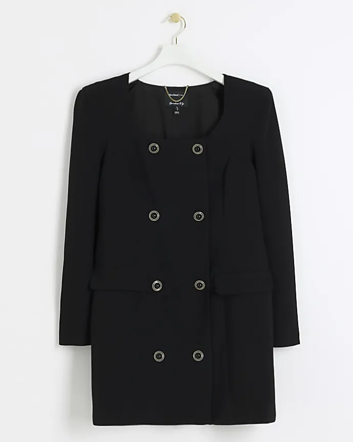 Black button up shift mini dress