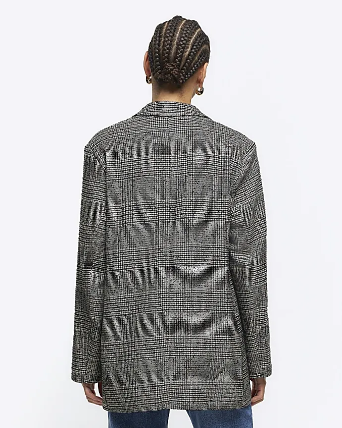 Black check rolled sleeve blazer