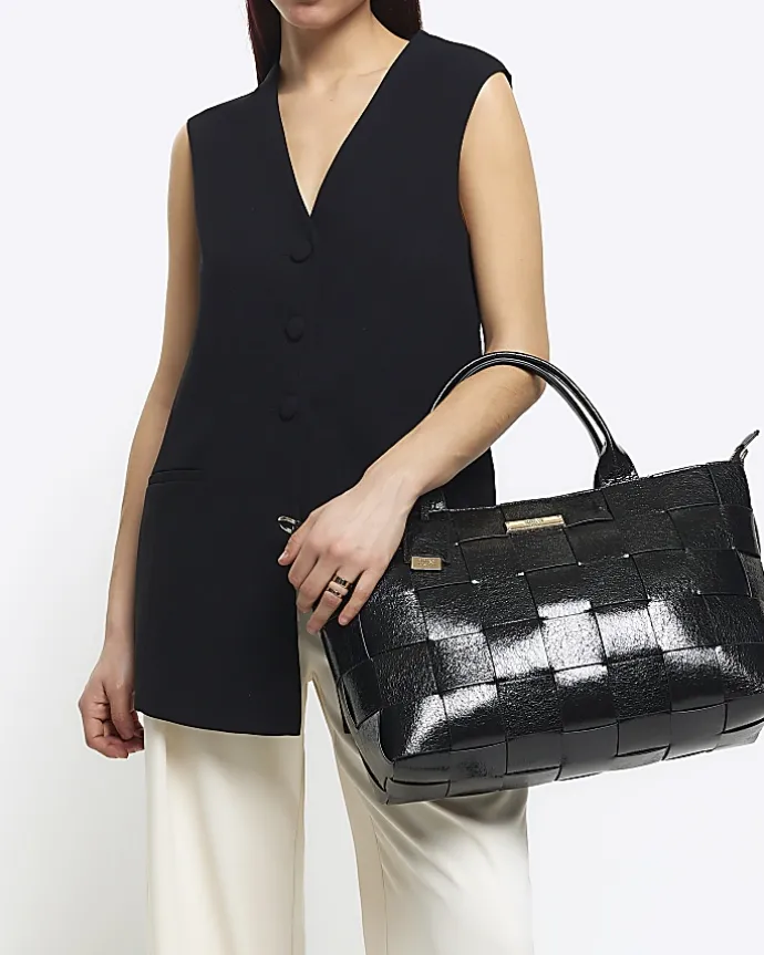 Black chunky weave shopper bag