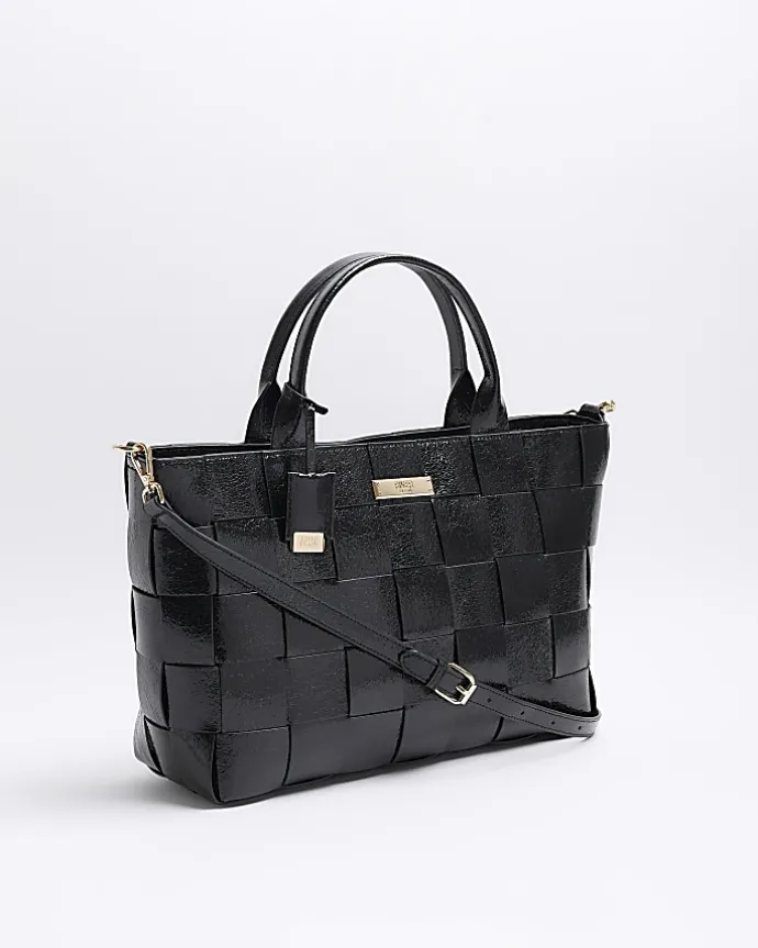 Black chunky weave shopper bag