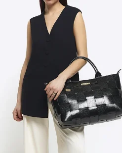 Black chunky weave shopper bag