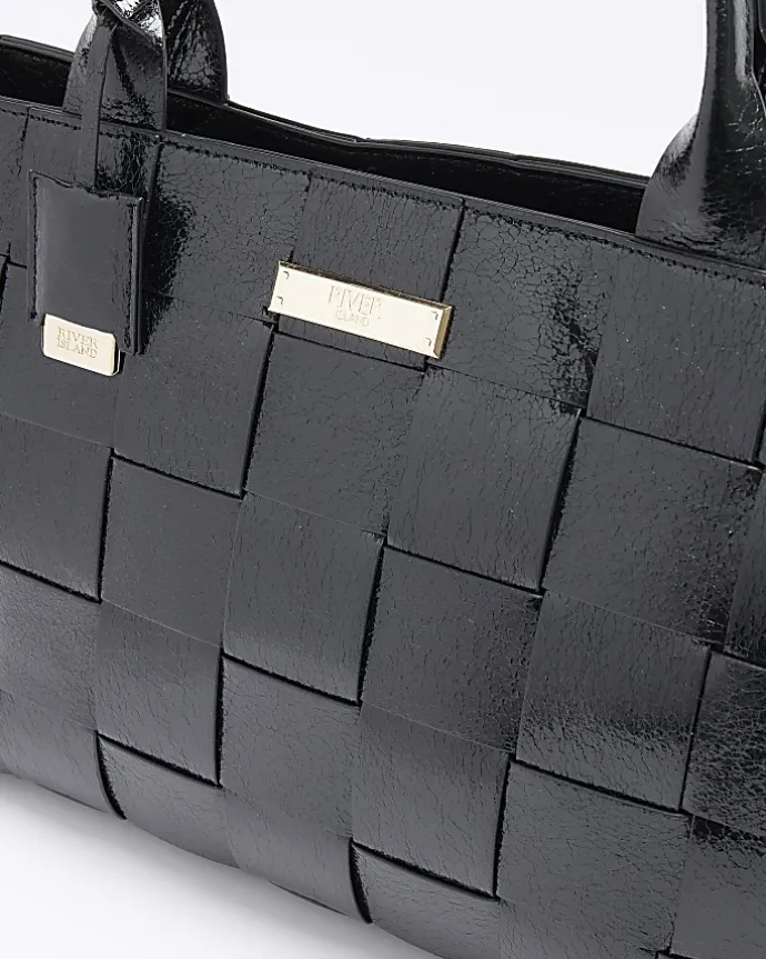 Black chunky weave shopper bag
