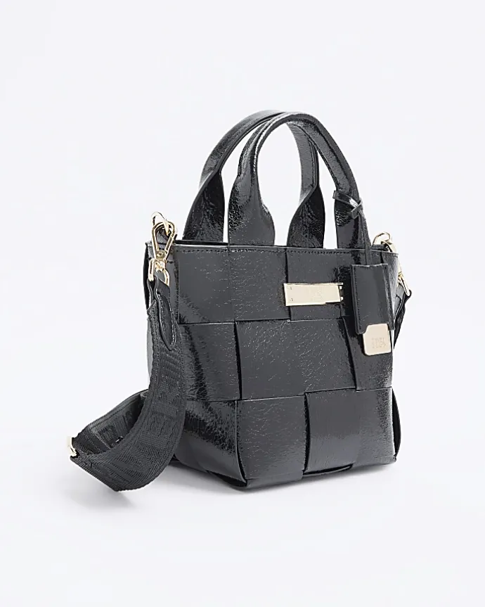 Black chunky weave small tote bag