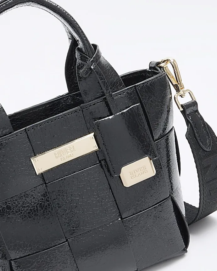 Black chunky weave small tote bag