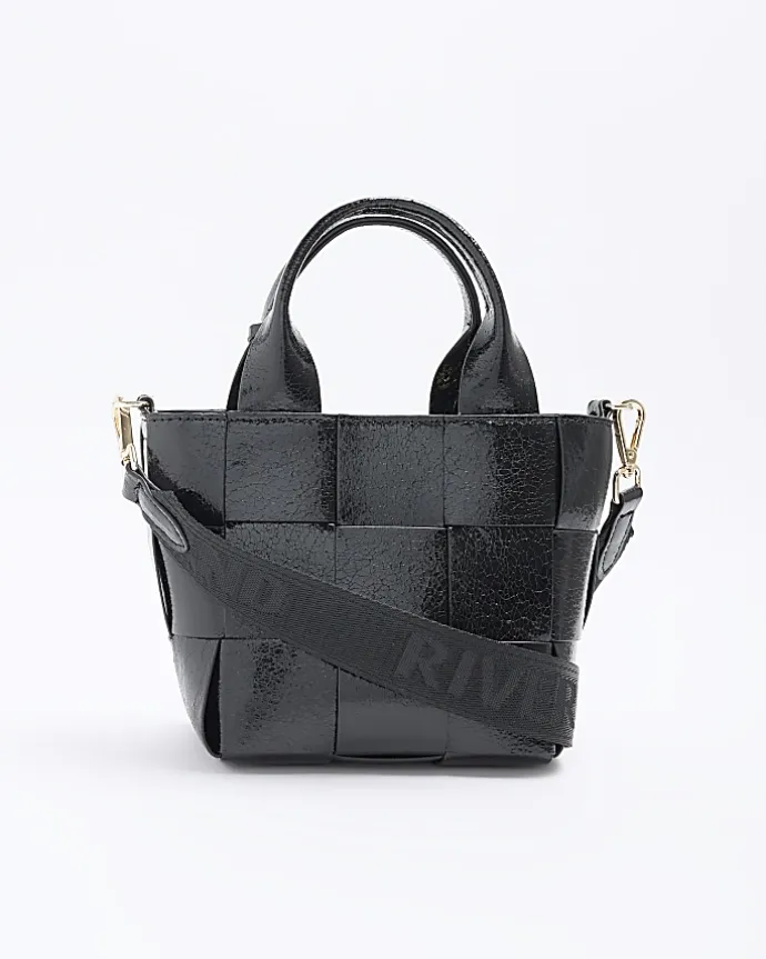 Black chunky weave small tote bag