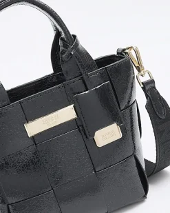Black chunky weave small tote bag