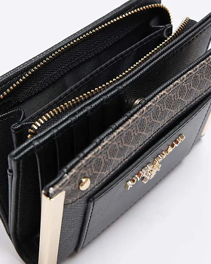 Black contrast panel foldover purse