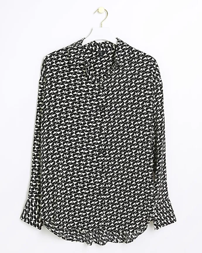 Black crepe geometric oversized shirt