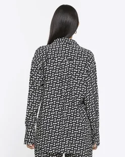 Black crepe geometric oversized shirt