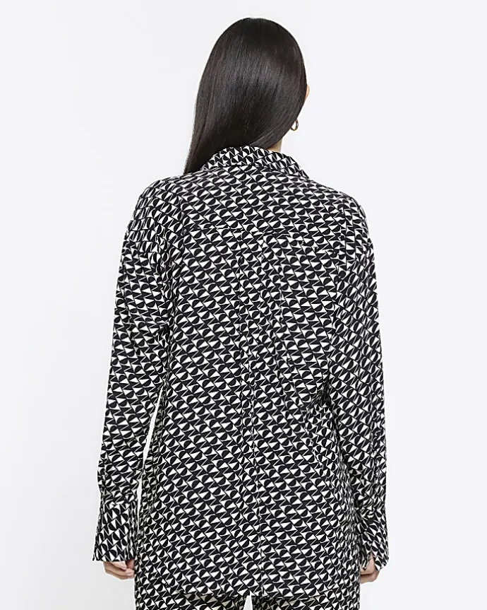 Black crepe geometric oversized shirt