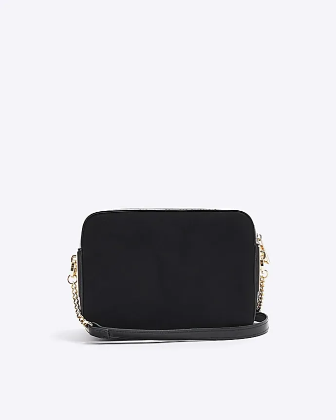 Black croc embossed chain cross body bag