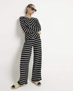 Black crochet stripe long sleeve top