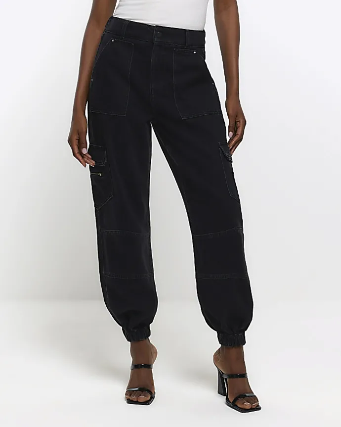 Black cuffed cargo jeans