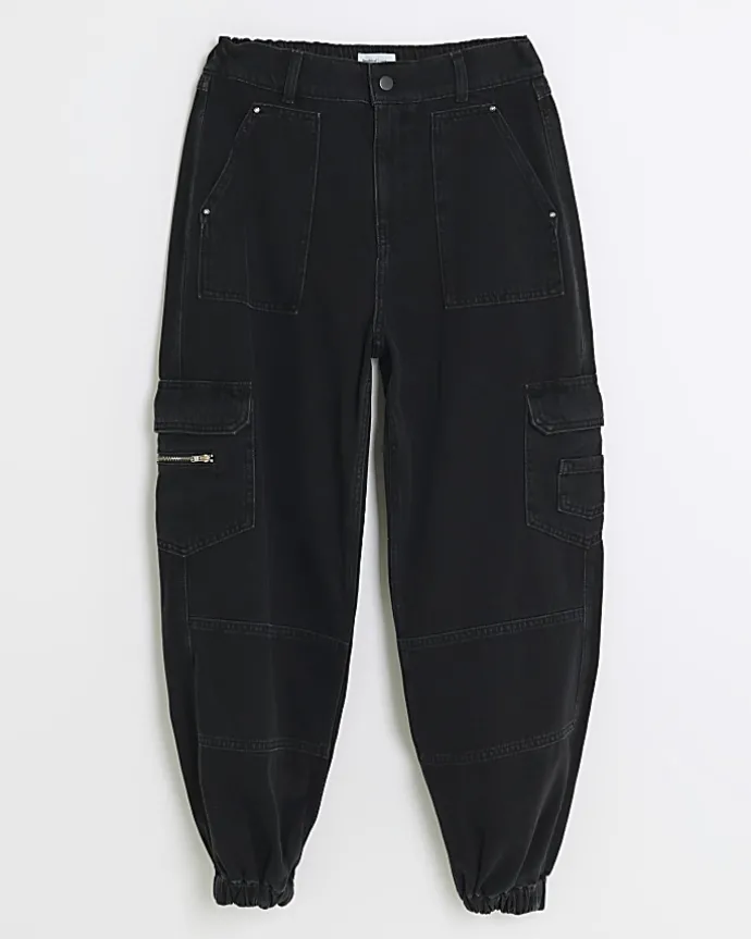 Black cuffed cargo jeans
