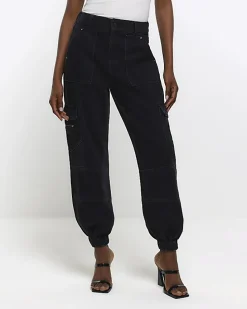 Black cuffed cargo jeans