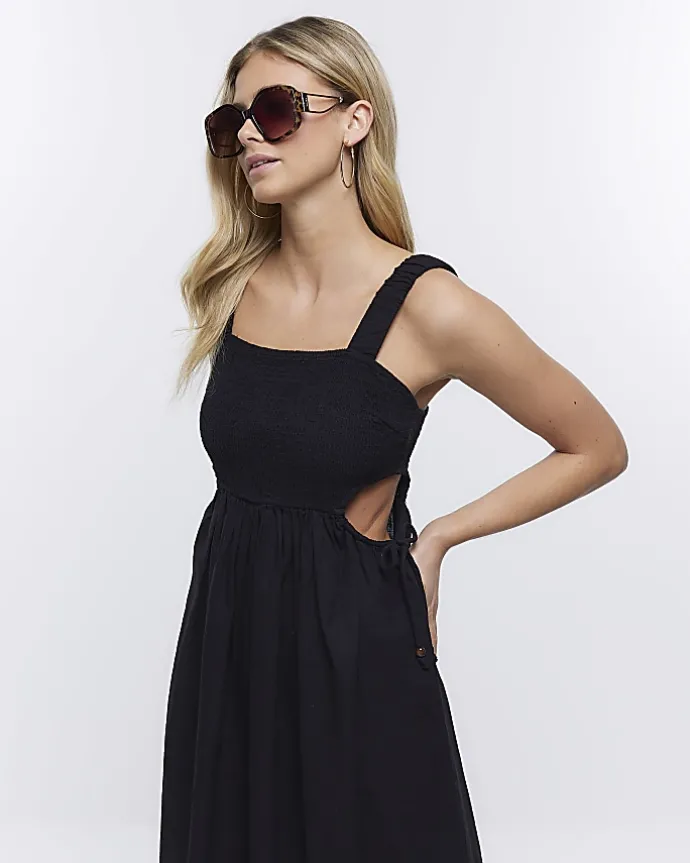 Black cut out detail beach maxi dress