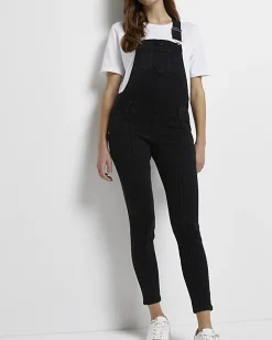 Black denim maternity dungarees