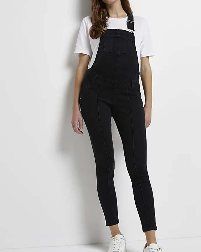 Black denim maternity dungarees