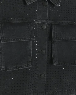 Black diamante crop denim jacket