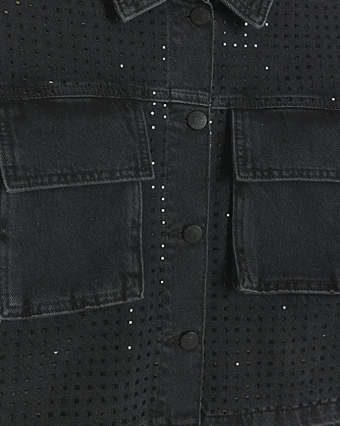 Black diamante crop denim jacket