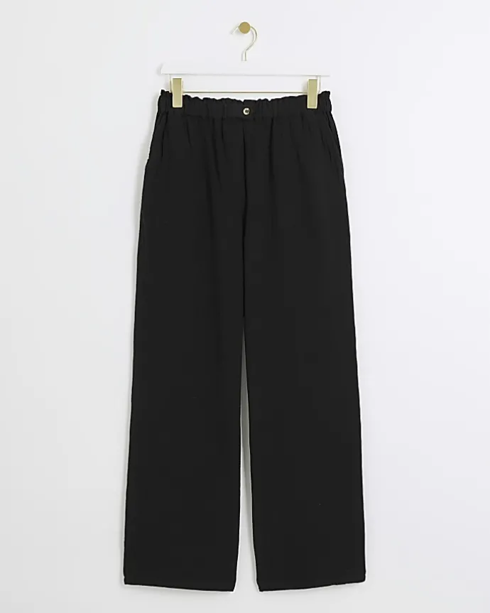 Black elasticated wide leg trousers