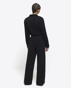 Black elasticated wide leg trousers