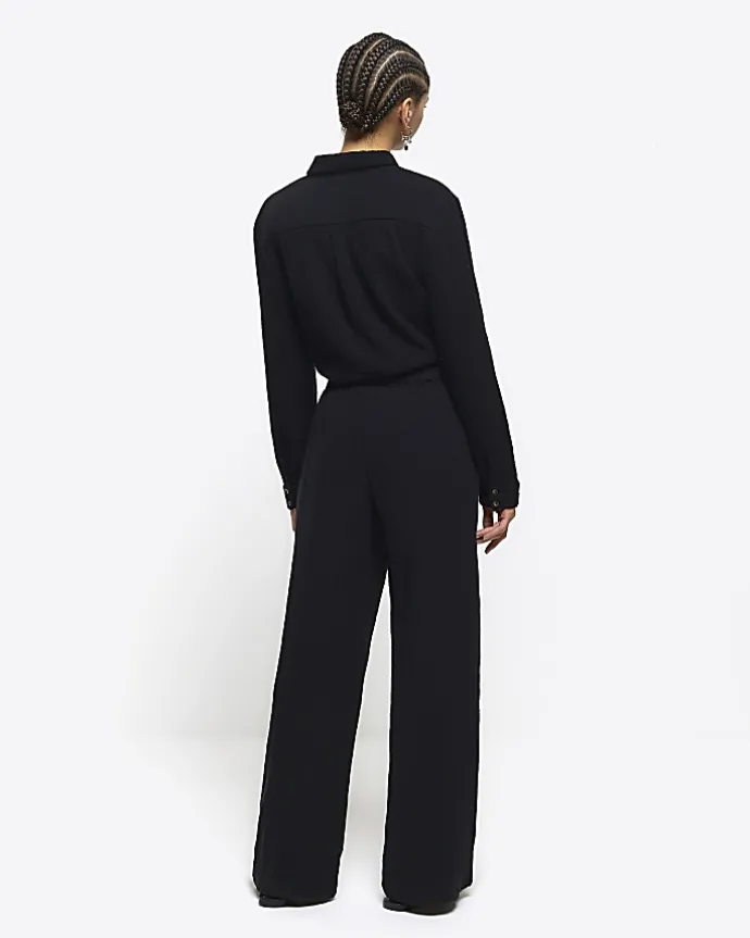 Black elasticated wide leg trousers