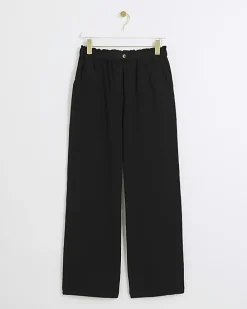 Black elasticated wide leg trousers