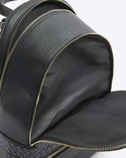 Black embossed weave backpack