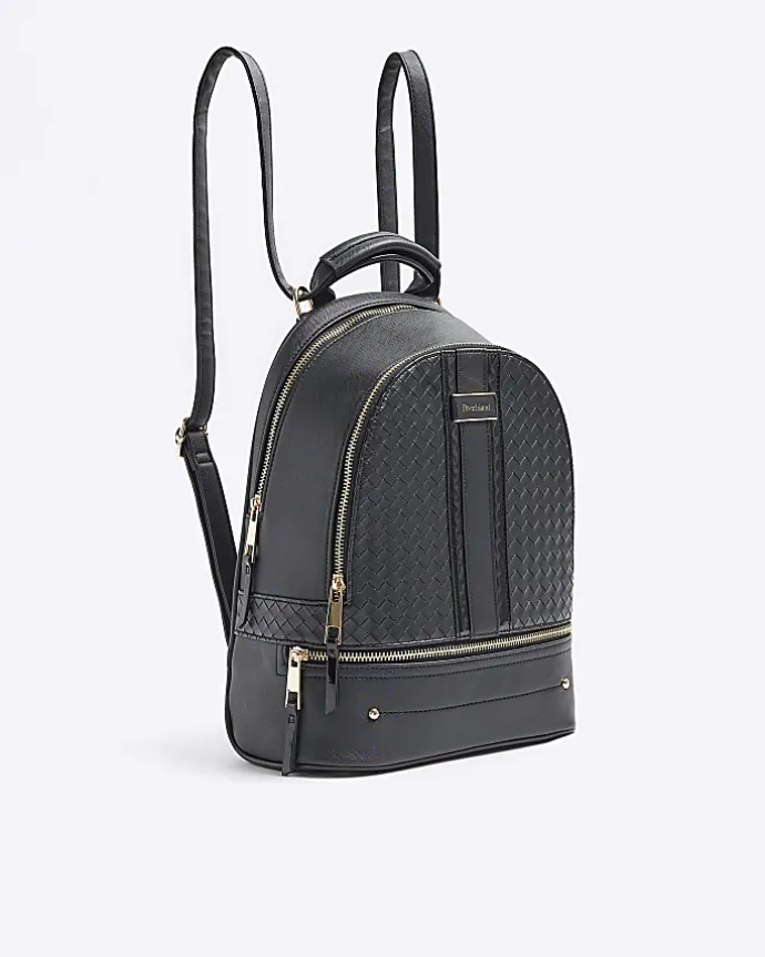 Black embossed weave backpack