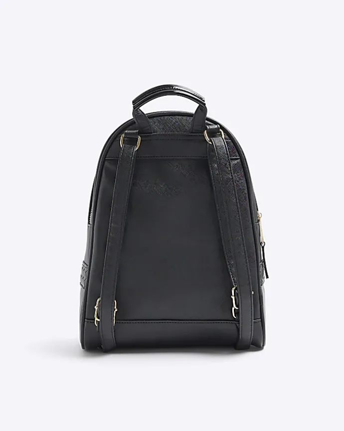 Black embossed weave backpack