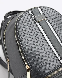 Black embossed weave backpack