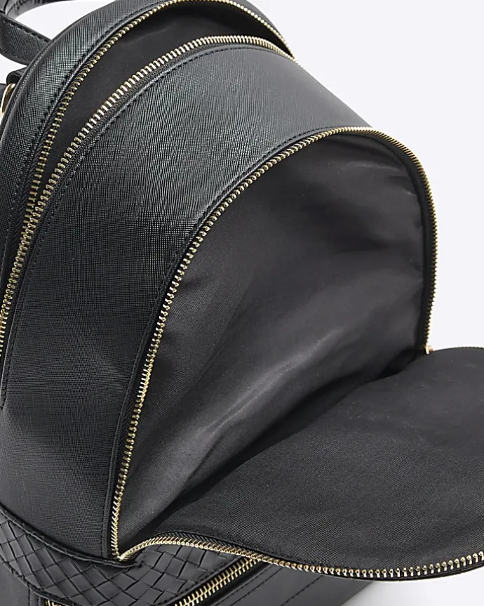 Black embossed weave backpack